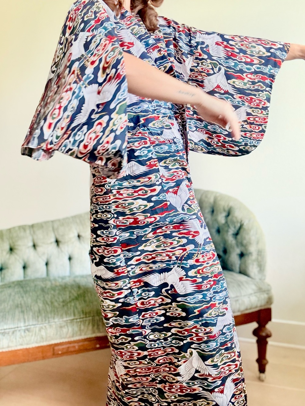 Smithsonian Bird Print Kimono Medium Maximalist Cotton Robe Resortwear
